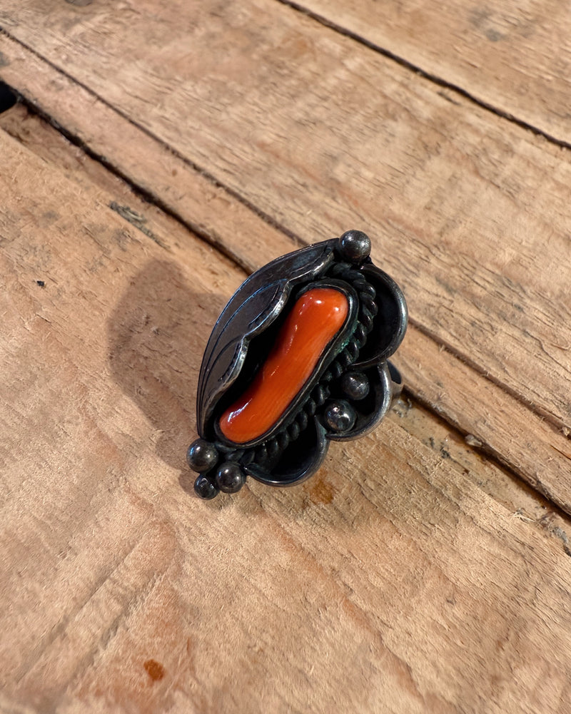 Sterling Silver Navajo Coral Ring