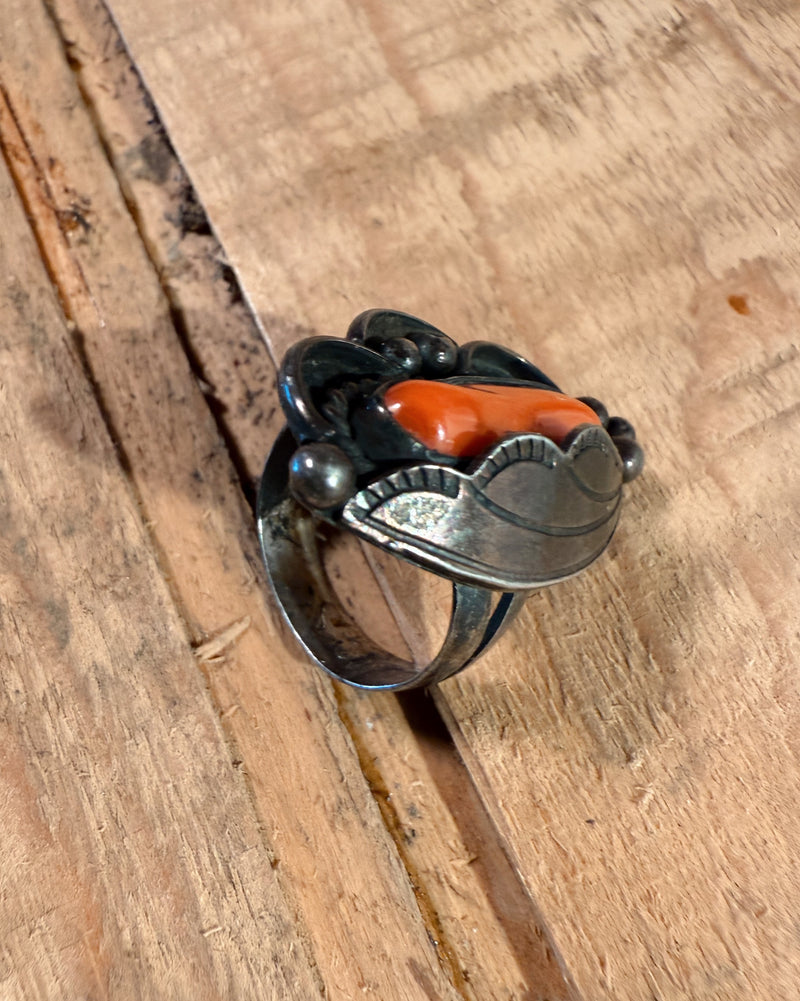 Sterling Silver Navajo Coral Ring