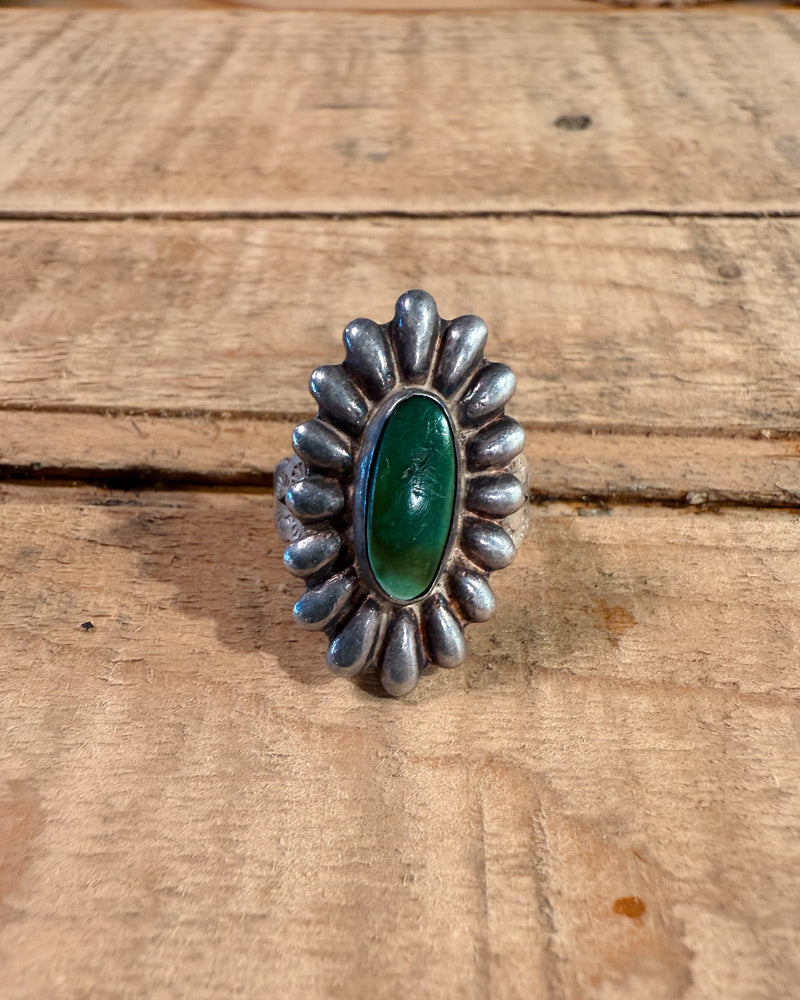 Sterling Silver Navajo Old Pawn Jade Ring