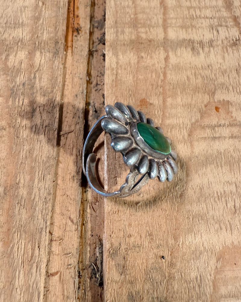 Sterling Silver Navajo Old Pawn Jade Ring