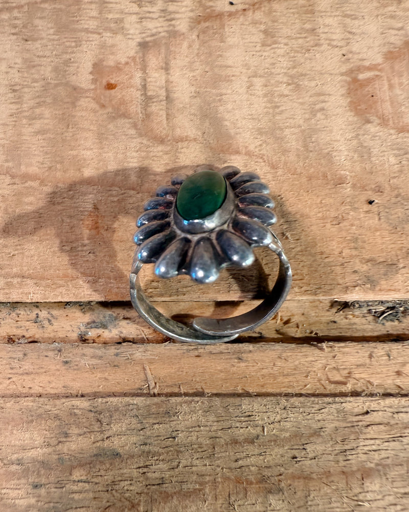 Sterling Silver Navajo Old Pawn Jade Ring
