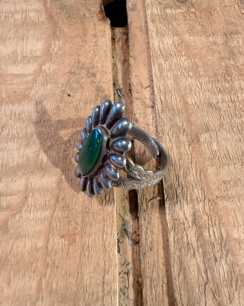 Sterling Silver Navajo Old Pawn Jade Ring