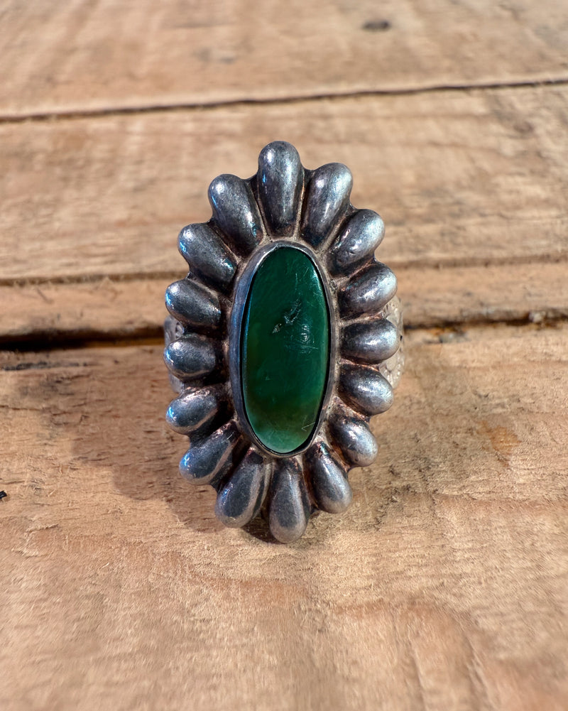 Sterling Silver Navajo Old Pawn Jade Ring