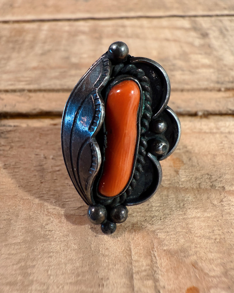 Sterling Silver Navajo Coral Ring
