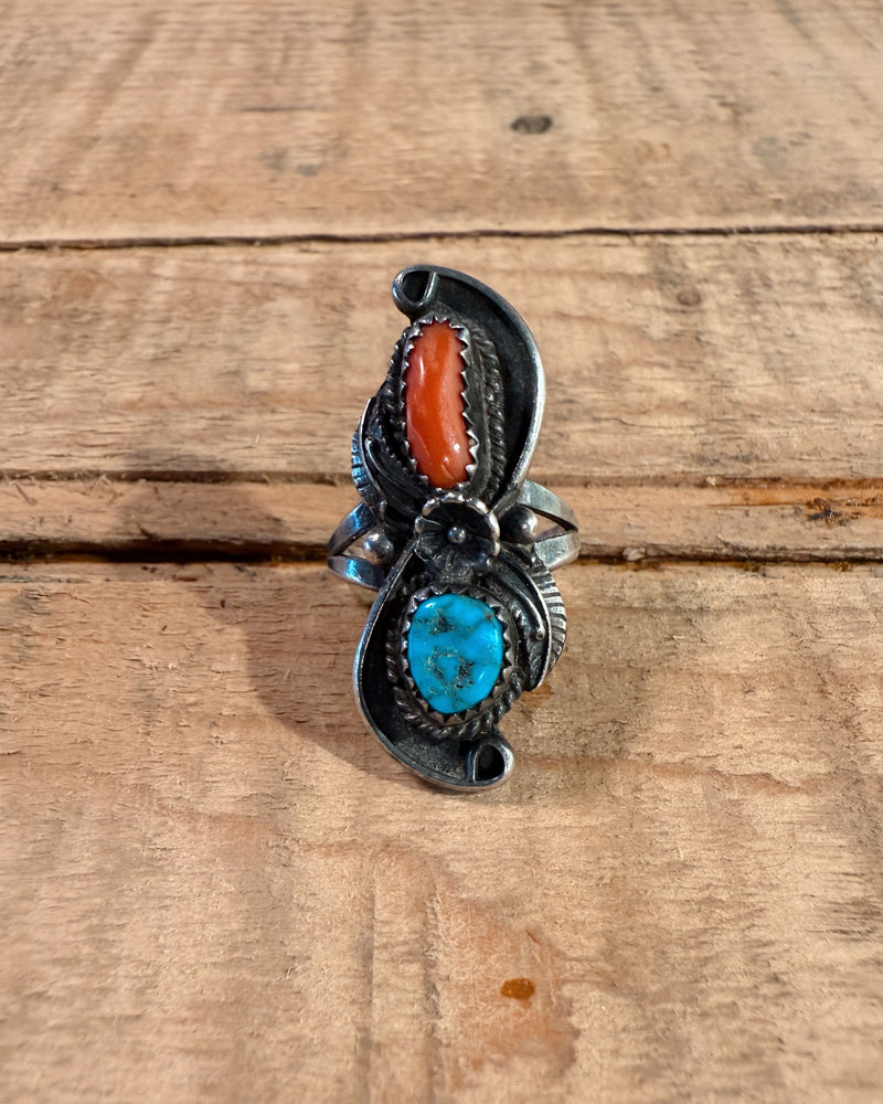 Sterling Silver Navajo Coral/Turquoise Ring