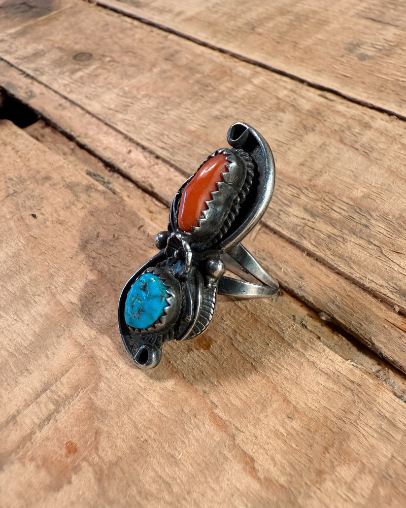 Sterling Silver Navajo Coral/Turquoise Ring