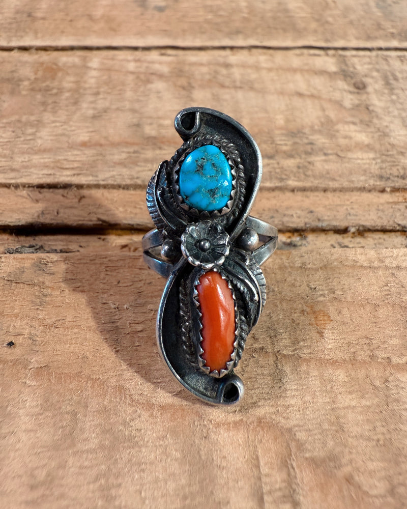Sterling Silver Navajo Coral/Turquoise Ring