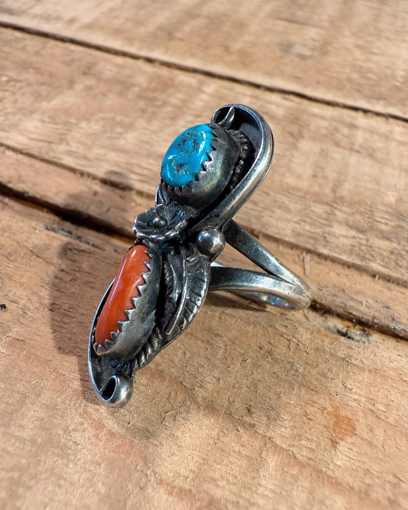 Sterling Silver Navajo Coral/Turquoise Ring