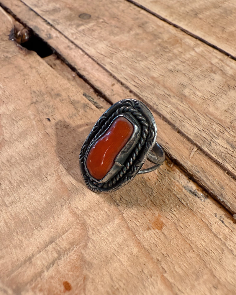 Sterling Silver Navajo Coral Ring