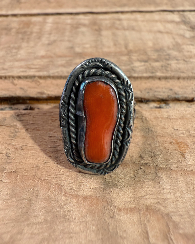 Sterling Silver Navajo Coral Ring