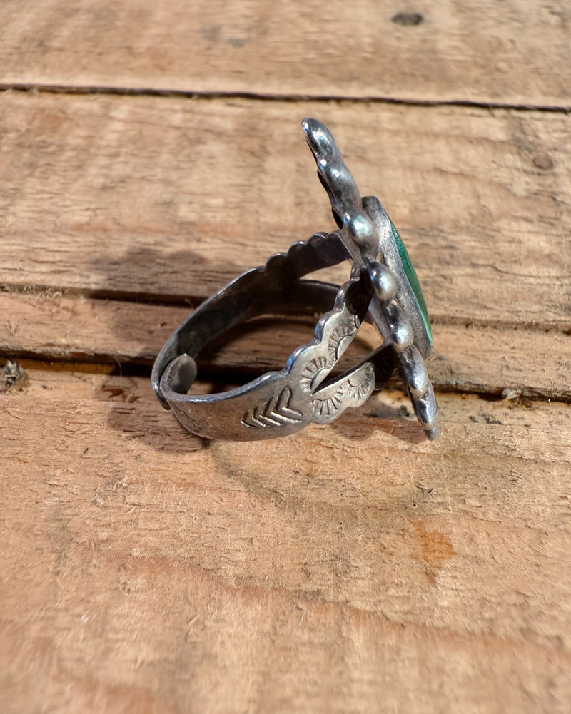 Sterling Silver Navajo Old Pawn Jade Ring