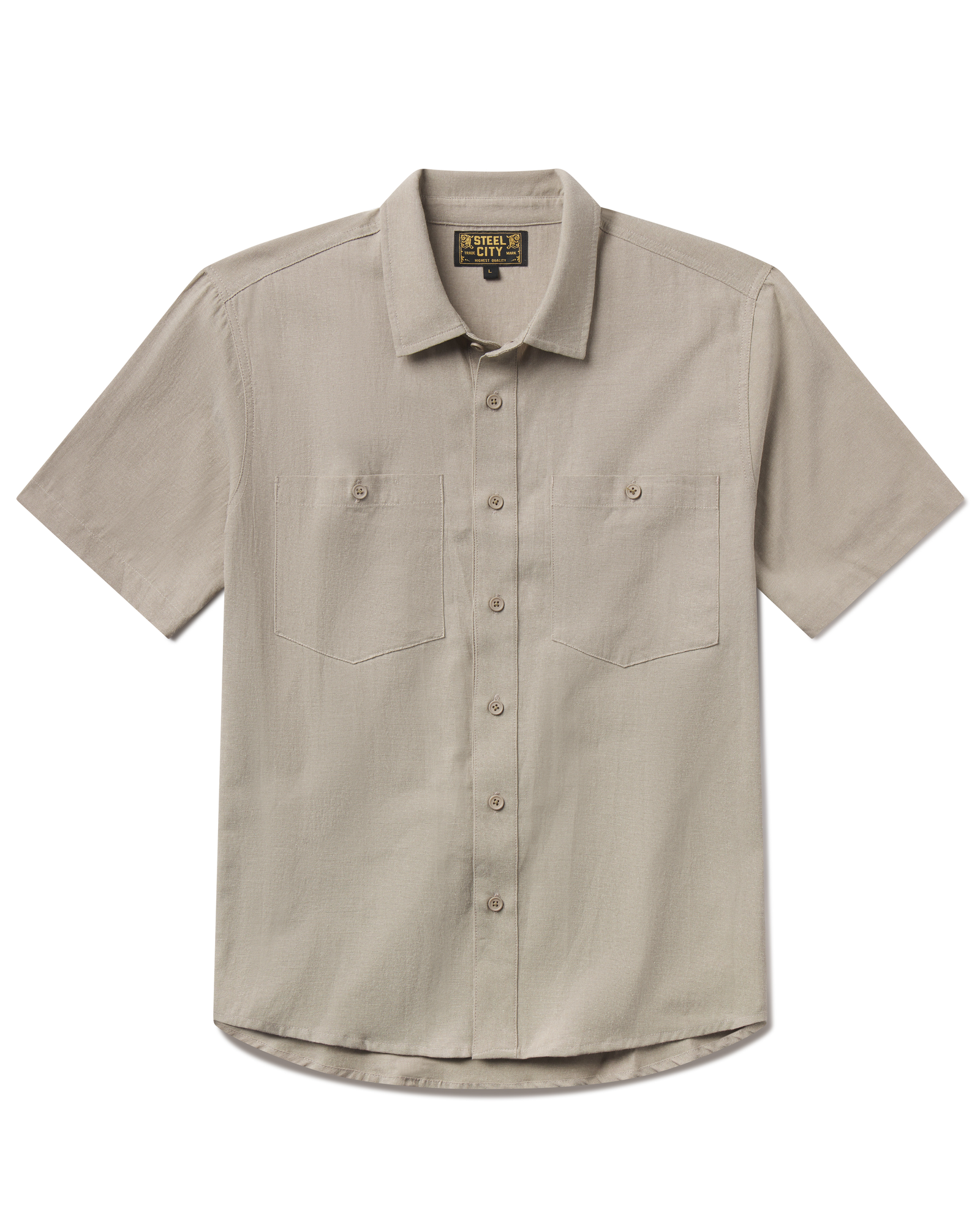 Twill Cotton Short Sleeve Oxford Shirt | Button Up | Steel