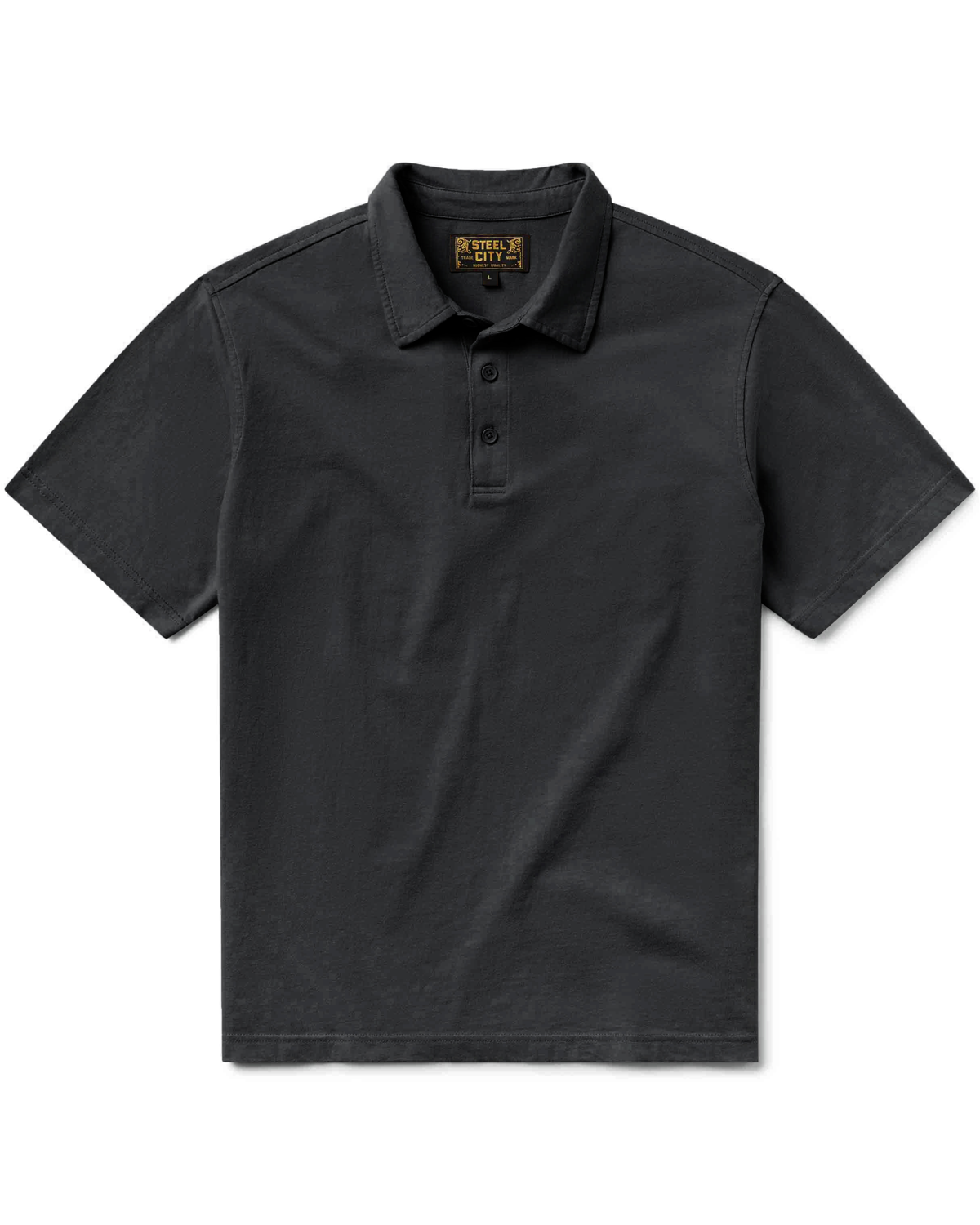 Cotton Short Sleeve Polo Shirt | 3 Button Up Collar | Steel