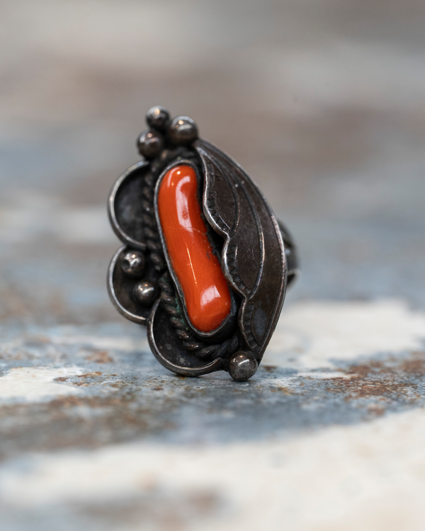 Sterling Silver Navajo Coral Ring
