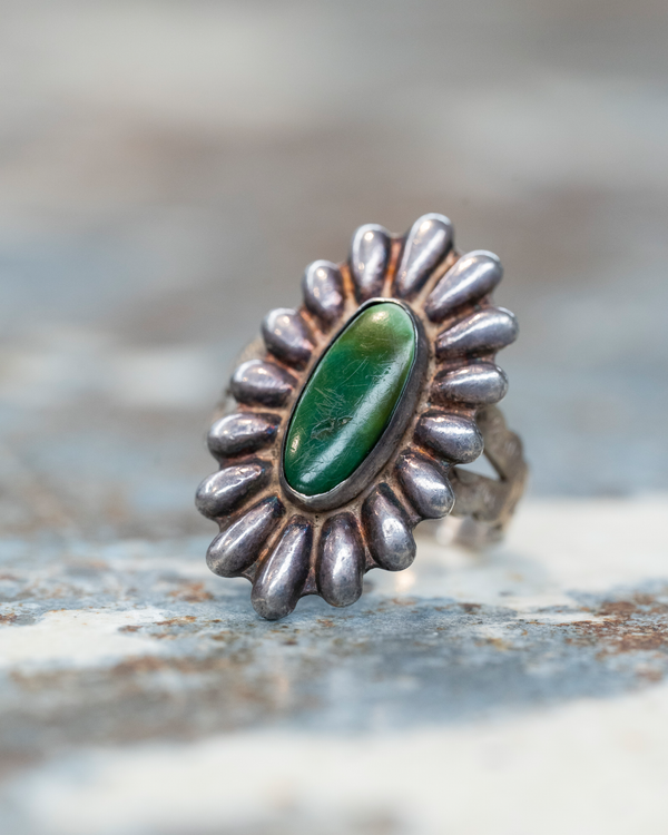 Sterling Silver Navajo Old Pawn Jade Ring