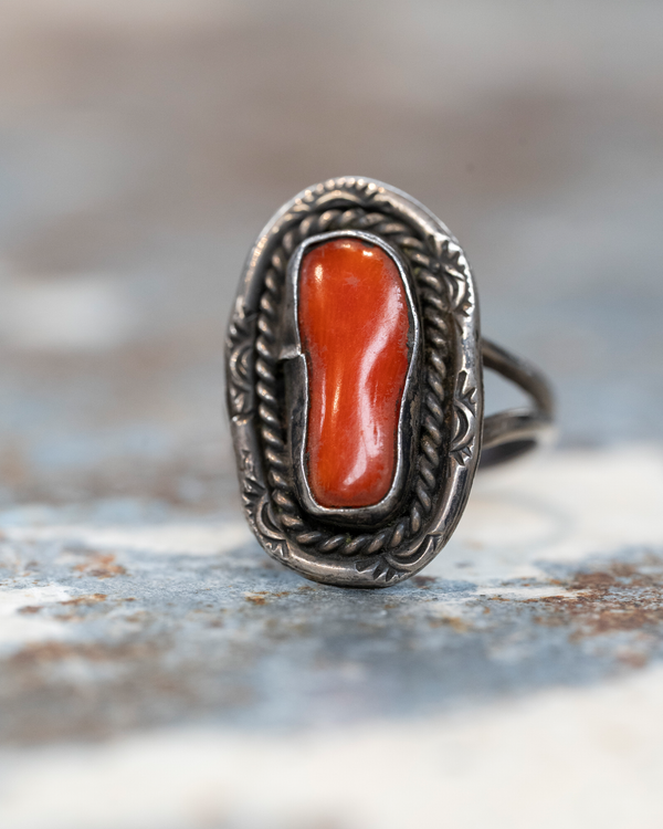 Sterling Silver Navajo Coral Ring