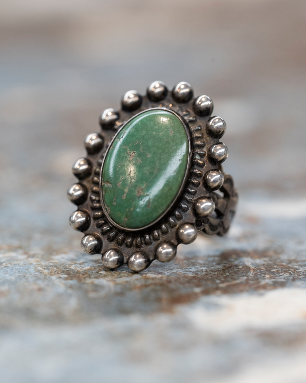 Sterling Silver Navajo Old Pawn Jade Ring