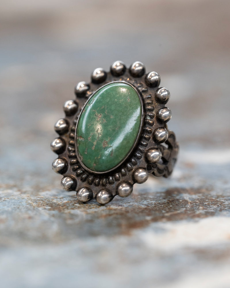 Sterling Silver Navajo Old Pawn Jade Ring