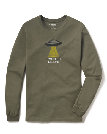 I Want To Leave Long Sleeve | Steel City Brand | UFO Graphic T-Shirt