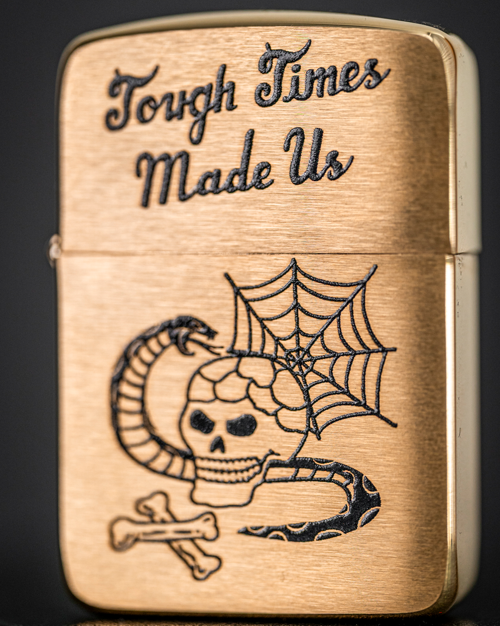 Tough Times Zippo | Steel City Brand | Brushed Brass Lighter